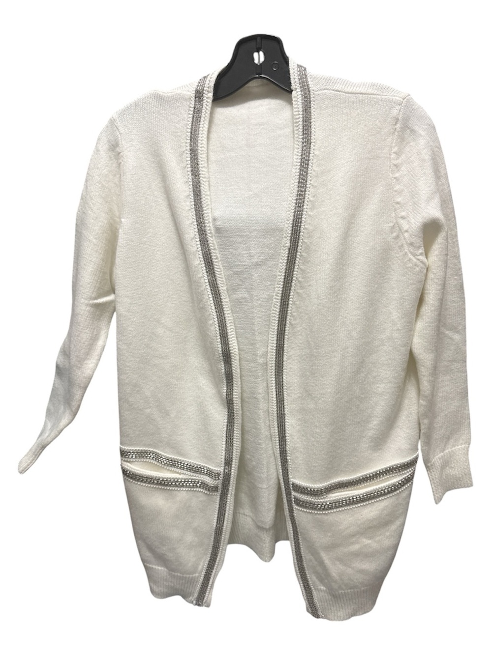 16.NWT SIMI ACCESSORIES Cream Open-Front Cardigan Sweater w/ Contrast Trim